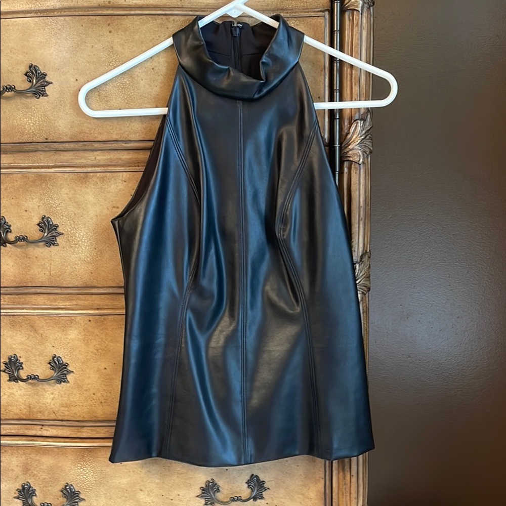 White House Black Market Black Faux Leather Tank Top
